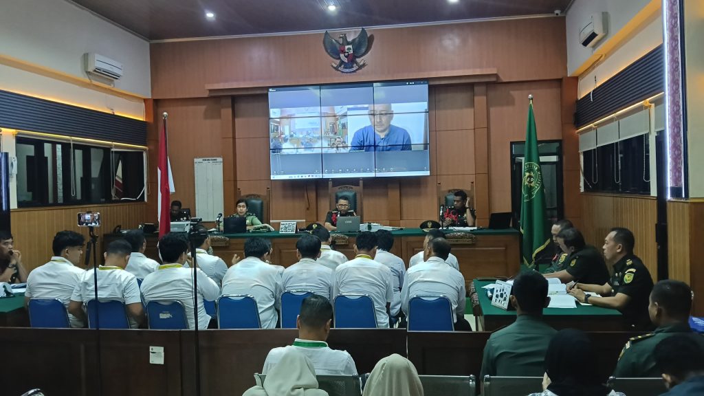 Suasana sidang dengan agenda pemeriksaan saksi di Pengadilan Militer I-04 Palembang pada Senin (23/6